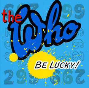 Blue cartoon text says The Who on a blue background with faint numbers. and yellow paint splashes.
